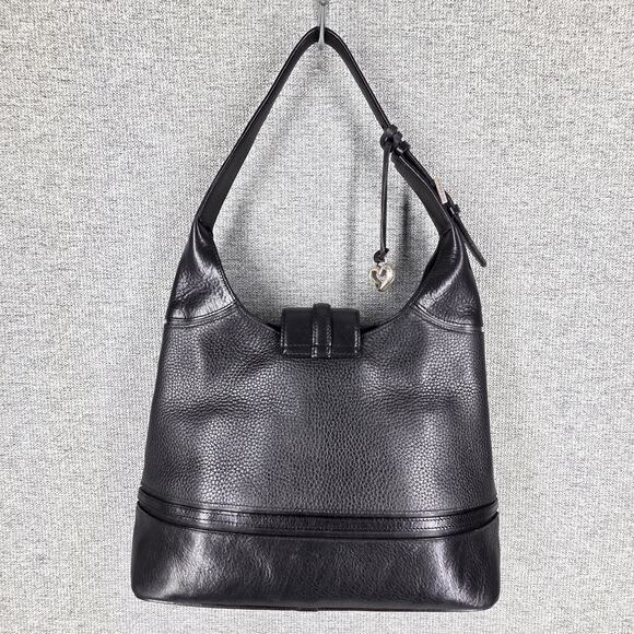 BRIGHTON WOMEN'S BLACK DANIA LEATHER HANDBAG HEART CHARM FLAP CLOSURE 14X11X5 - Picture 2 of 15